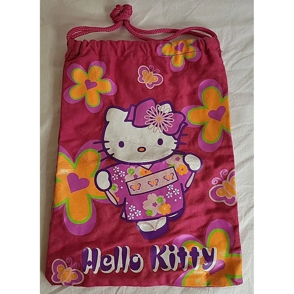 Sanrio Kimono Hello Kitty Drawstring Bag Pouch Pink Kawaii Fabric